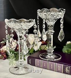 Vintage Crystal Candle Holders Clear Hanging Crystals Taper Dinner Candlesticks