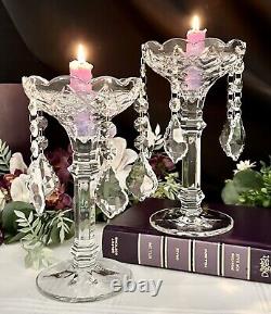 Vintage Crystal Candle Holders Clear Hanging Crystals Taper Dinner Candlesticks