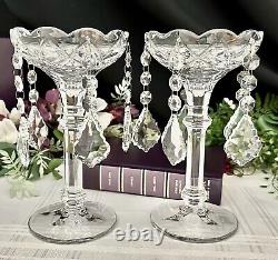 Vintage Crystal Candle Holders Clear Hanging Crystals Taper Dinner Candlesticks