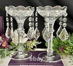 Vintage Crystal Candle Holders Clear Hanging Crystals Taper Dinner Candlesticks