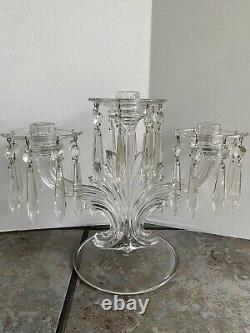 Vintage Crystal Glass Candle Holder Candelabra 3 Arm With Prisms 1930s Vgc