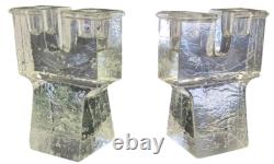 Vintage Dansk Art Glass Ice Cube Castle Candle Holders Candlestick Mid Century