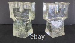 Vintage Dansk Art Glass Ice Cube Castle Candle Holders Candlestick Mid Century