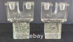 Vintage Dansk Art Glass Ice Cube Castle Candle Holders Candlestick Mid Century
