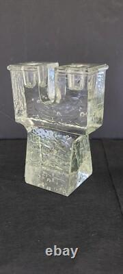 Vintage Dansk Art Glass Ice Cube Castle Candle Holders Candlestick Mid Century