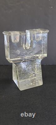 Vintage Dansk Art Glass Ice Cube Castle Candle Holders Candlestick Mid Century