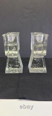 Vintage Dansk Art Glass Ice Cube Castle Candle Holders Candlestick Mid Century