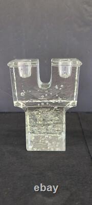 Vintage Dansk Art Glass Ice Cube Castle Candle Holders Candlestick Mid Century