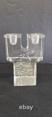 Vintage Dansk Art Glass Ice Cube Castle Candle Holders Candlestick Mid Century