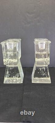 Vintage Dansk Art Glass Ice Cube Castle Candle Holders Candlestick Mid Century
