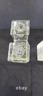 Vintage Dansk Art Glass Ice Cube Castle Candle Holders Candlestick Mid Century