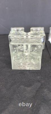 Vintage Dansk Art Glass Ice Cube Castle Candle Holders Candlestick Mid Century