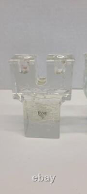 Vintage Dansk Art Glass Ice Cube Castle Candle Holders Candlestick Mid Century