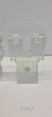 Vintage Dansk Art Glass Ice Cube Castle Candle Holders Candlestick Mid Century