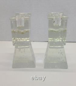 Vintage Dansk Art Glass Ice Cube Castle Candle Holders Candlestick Mid Century