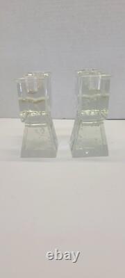 Vintage Dansk Art Glass Ice Cube Castle Candle Holders Candlestick Mid Century