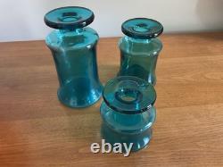 Vintage Dansk Designs Blue Glass Candle Holders / Bud Vases Set of 3, France
