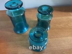 Vintage Dansk Designs Blue Glass Candle Holders / Bud Vases Set of 3, France