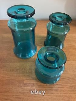 Vintage Dansk Designs Blue Glass Candle Holders / Bud Vases Set of 3, France