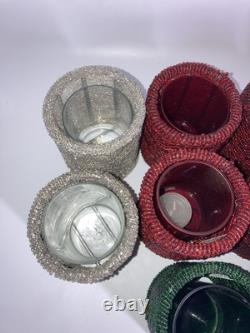 Vintage Dept 56 Glass Bead Candle Holders With Glass Inserts Set 10 Excellent