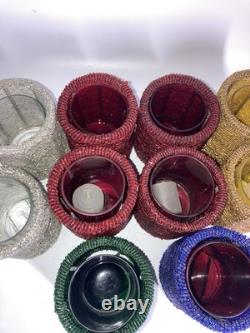 Vintage Dept 56 Glass Bead Candle Holders With Glass Inserts Set 10 Excellent