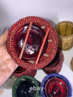 Vintage Dept 56 Glass Bead Candle Holders With Glass Inserts Set 10 Excellent