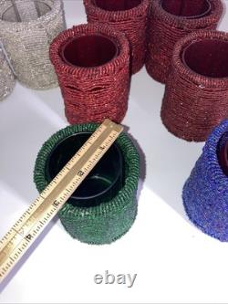 Vintage Dept 56 Glass Bead Candle Holders With Glass Inserts Set 10 Excellent