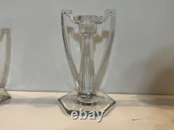 Vintage EAPG Pair of Clear Art Glass Chippendale Candlesticks