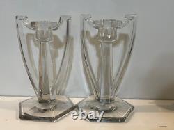 Vintage EAPG Pair of Clear Art Glass Chippendale Candlesticks