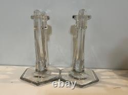 Vintage EAPG Pair of Clear Art Glass Chippendale Candlesticks