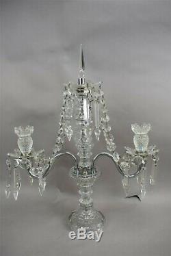 Vintage Elegant Cut Glass Candelabra 2 Arm Obelisk Prisms Crystal Swags Set of 2