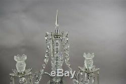 Vintage Elegant Cut Glass Candelabra 2 Arm Obelisk Prisms Crystal Swags Set of 2