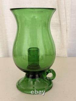 Vintage Empoli Italian Green Glass Hurricane Candle Holder Mid Century Modern 8