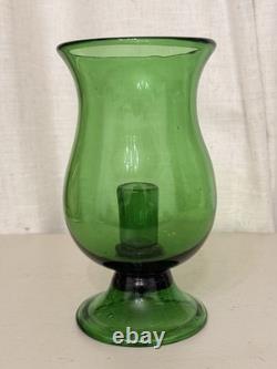 Vintage Empoli Italian Green Glass Hurricane Candle Holder Mid Century Modern 8