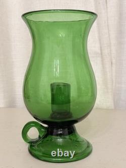 Vintage Empoli Italian Green Glass Hurricane Candle Holder Mid Century Modern 8