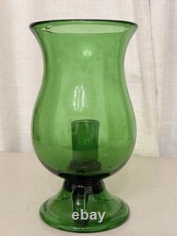 Vintage Empoli Italian Green Glass Hurricane Candle Holder Mid Century Modern 8