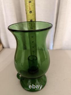 Vintage Empoli Italian Green Glass Hurricane Candle Holder Mid Century Modern 8