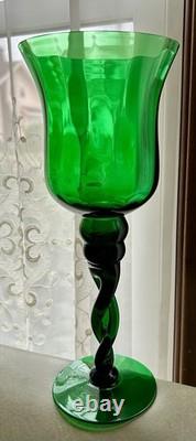 Vintage Empoli Italy Green Glass Pedestal Ribbed Twisted Candle Holders