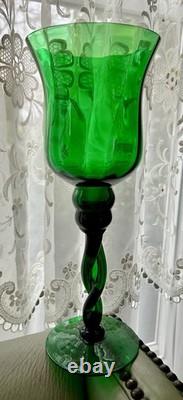 Vintage Empoli Italy Green Glass Pedestal Ribbed Twisted Candle Holders