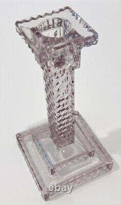 Vintage FOSTORIA Glass AMERICAN Pattern 7 Square Step CANDLE HOLDER Purple Tint