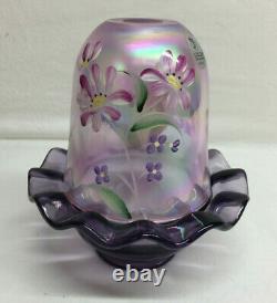 Vintage Fenton Carnival Glass Purple Amethyst Flowers Candle Holder Fairy Lamp