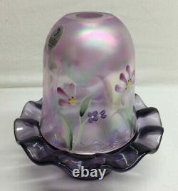 Vintage Fenton Carnival Glass Purple Amethyst Flowers Candle Holder Fairy Lamp