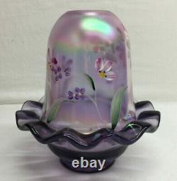 Vintage Fenton Carnival Glass Purple Amethyst Flowers Candle Holder Fairy Lamp