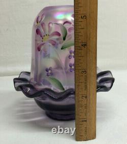 Vintage Fenton Carnival Glass Purple Amethyst Flowers Candle Holder Fairy Lamp