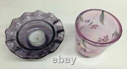 Vintage Fenton Carnival Glass Purple Amethyst Flowers Candle Holder Fairy Lamp