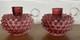 Vintage Fenton Glass Cranberry Candle Holders Pair Hobnail With Handle