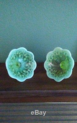 Vintage Fenton Opalescent Topaz Vaseline Glass LiLy of the Valley 2ea