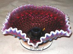 Vintage Fenton Plum Hobnail Opalescent Art Glass Candle Stick Sconce Bowl Holder