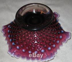 Vintage Fenton Plum Hobnail Opalescent Art Glass Candle Stick Sconce Bowl Holder