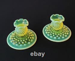 Vintage Fenton Topaz Vaseline Opalescent Hobnail Candle Holders